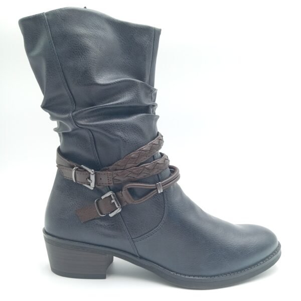 Bottines bleu marine femme Marco Tozzi à brides marron profil