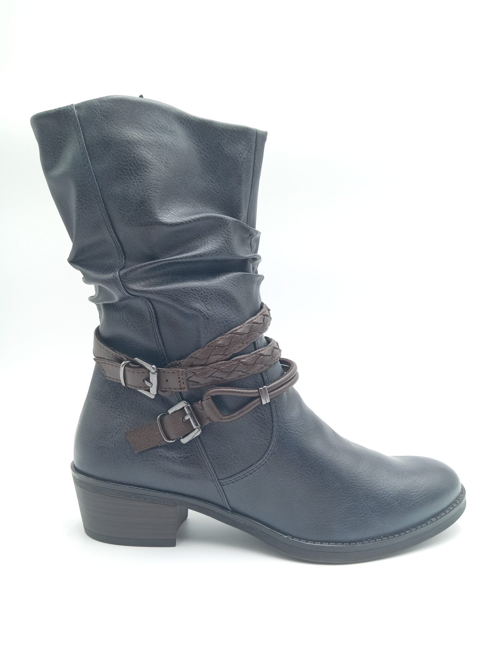 Bottines bleu marine femme Marco Tozzi à brides marron profil