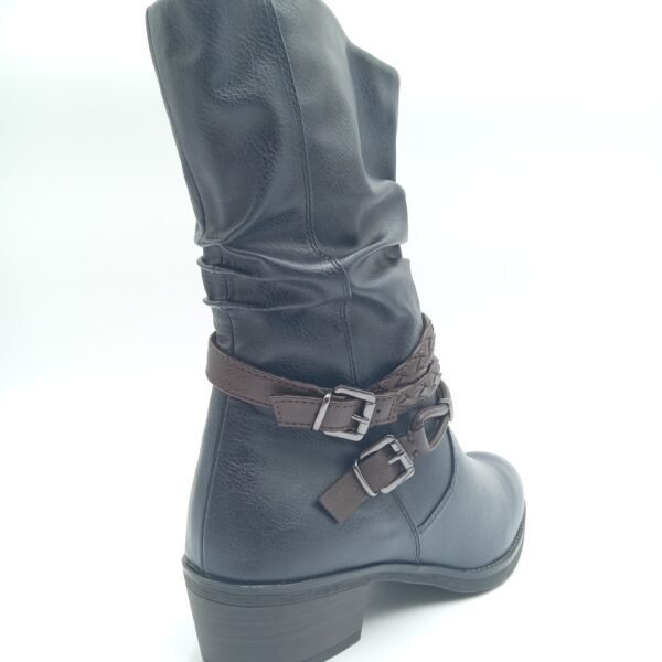 Bottines bleu marine femme Marco Tozzi à brides marron arrière droit