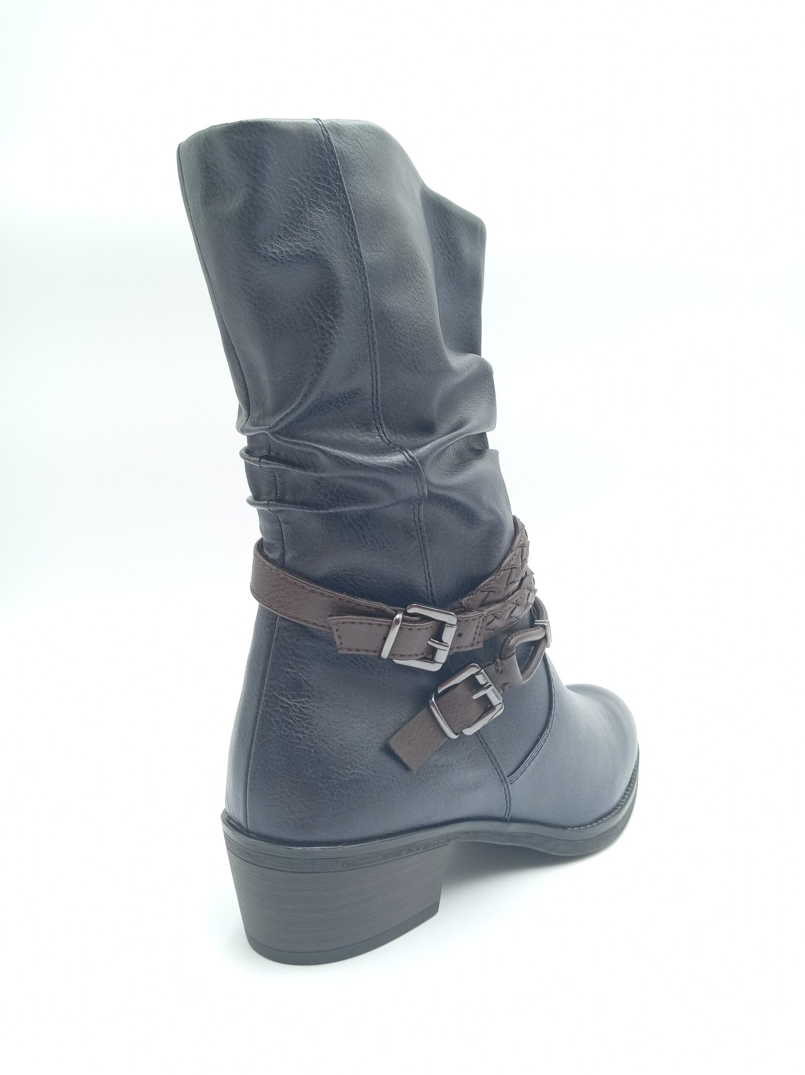 Bottines bleu marine femme Marco Tozzi à brides marron arrière droit
