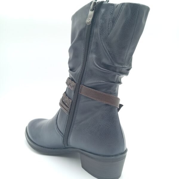 Bottines bleu marine femme Marco Tozzi à brides marron arrière gauche