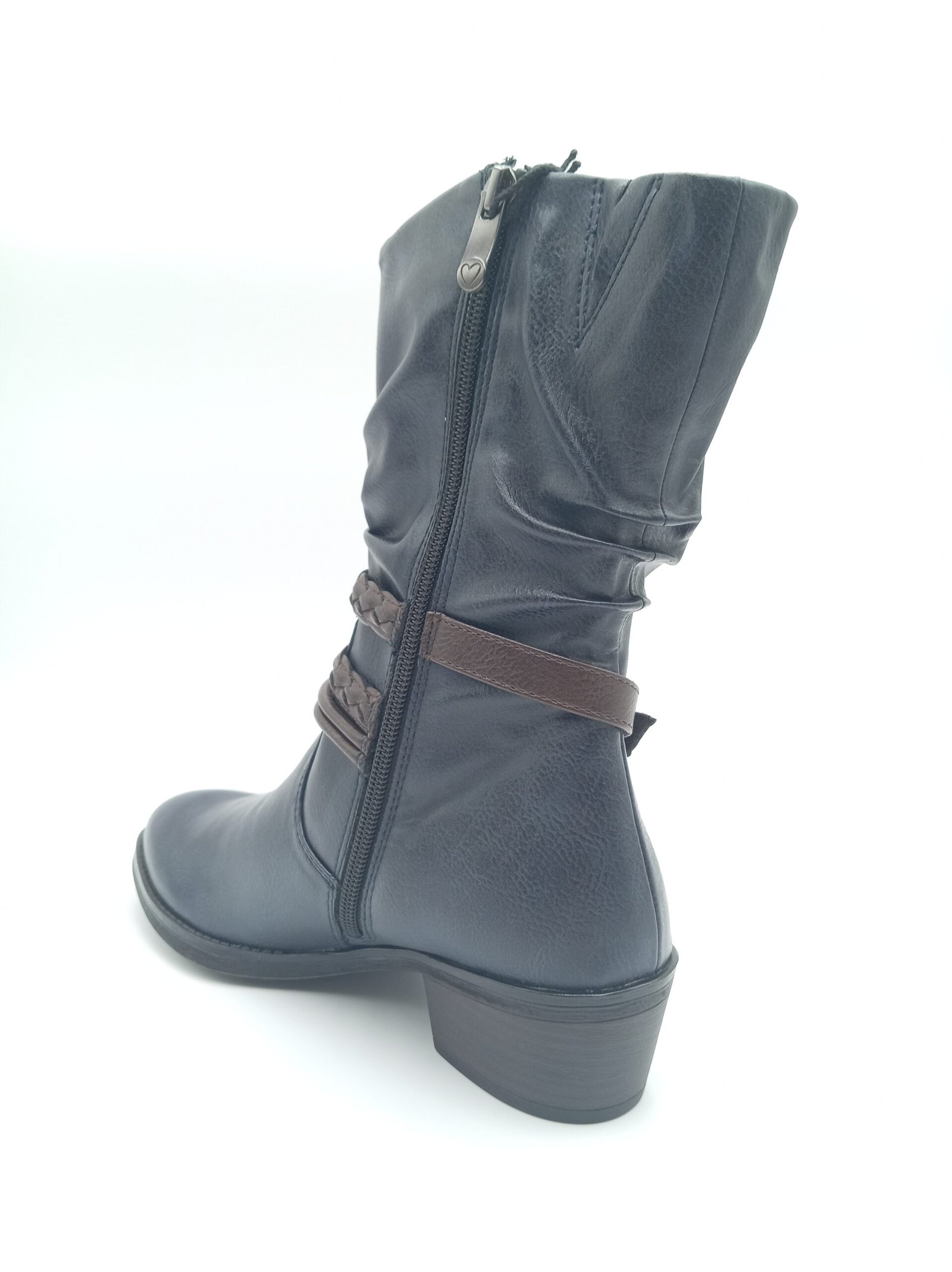 Bottines bleu marine femme Marco Tozzi à brides marron arrière gauche