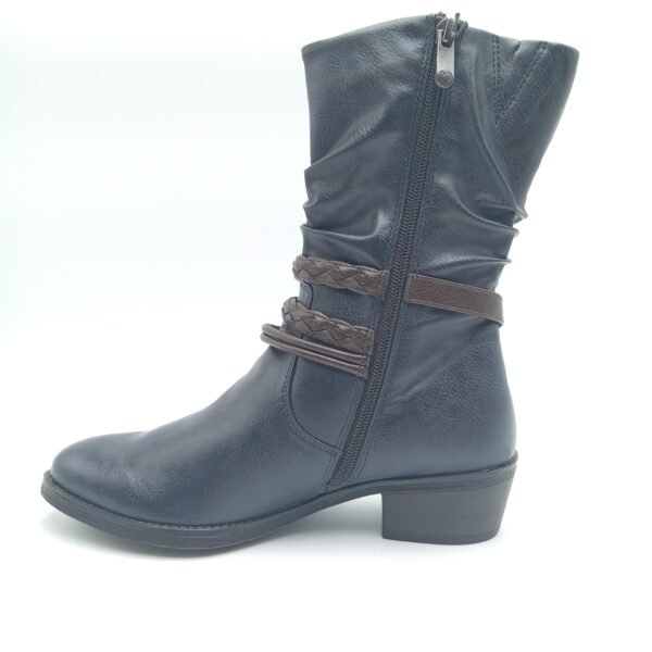Bottines bleu marine femme Marco Tozzi à brides marron profil opposé