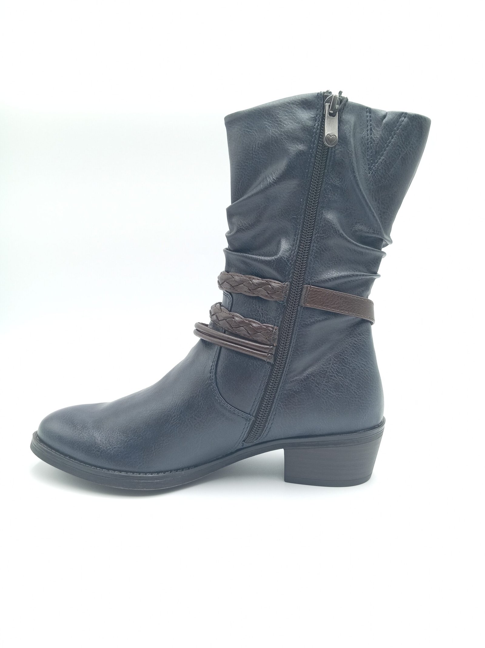 Bottines bleu marine femme Marco Tozzi à brides marron profil opposé