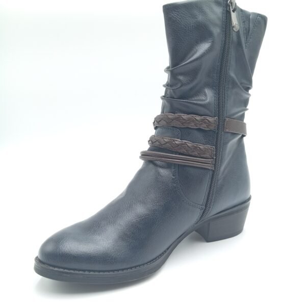 Bottines bleu marine femme Marco Tozzi à brides marron avant gauche