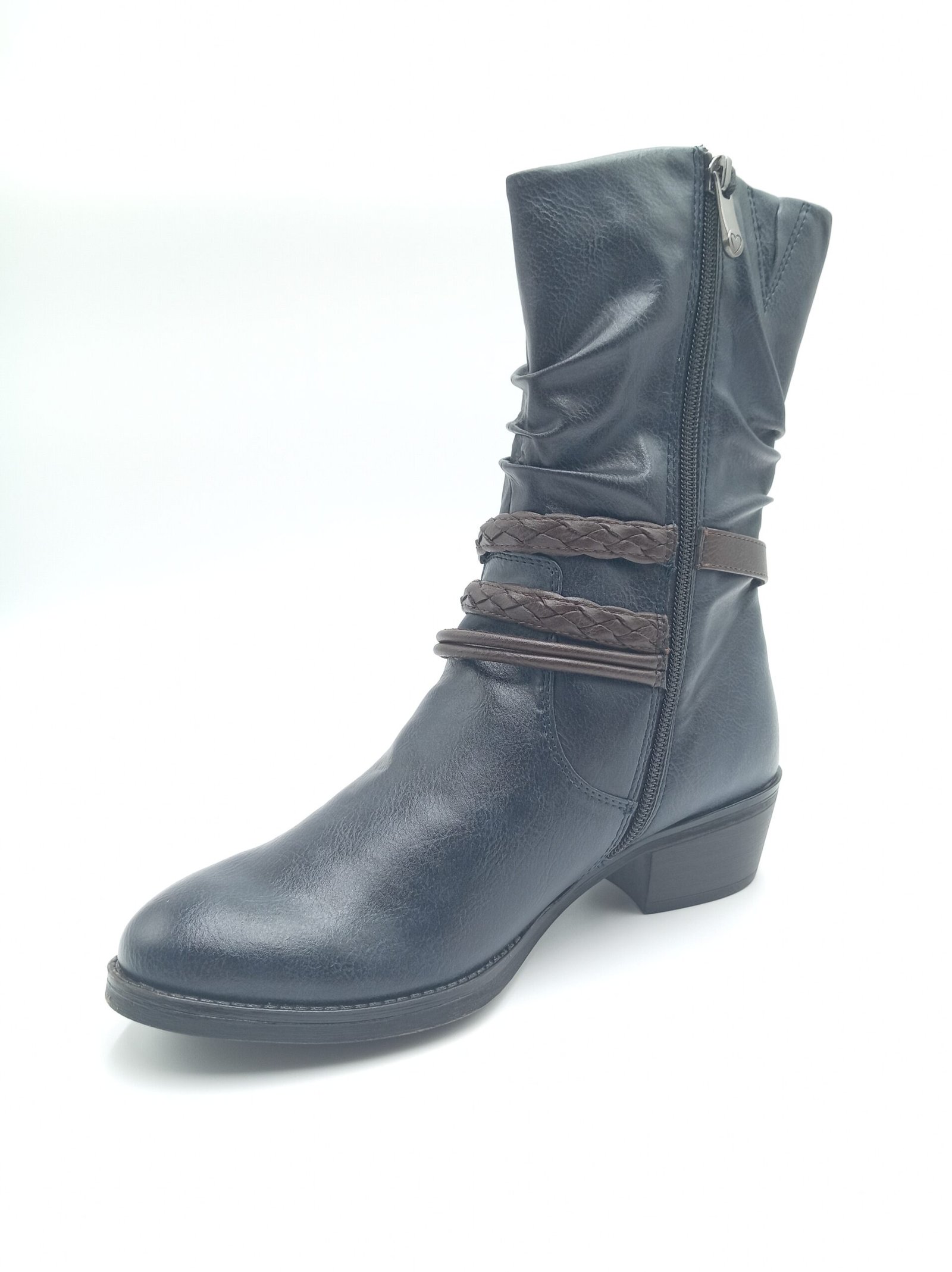 Bottines bleu marine femme Marco Tozzi à brides marron avant gauche